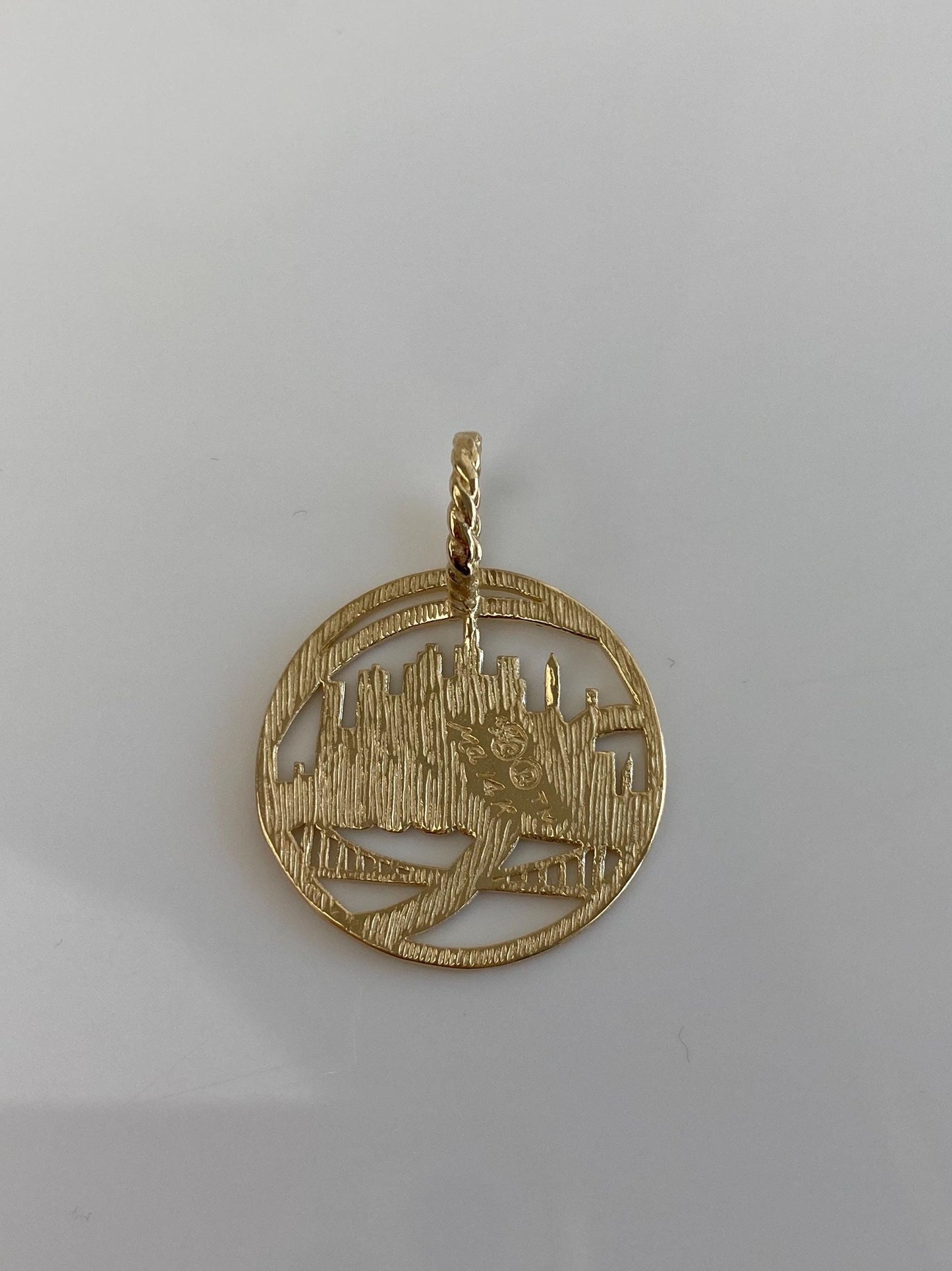 Vintage Solid 14k Yellow Gold Open Work Diamond Cut Mets Charm