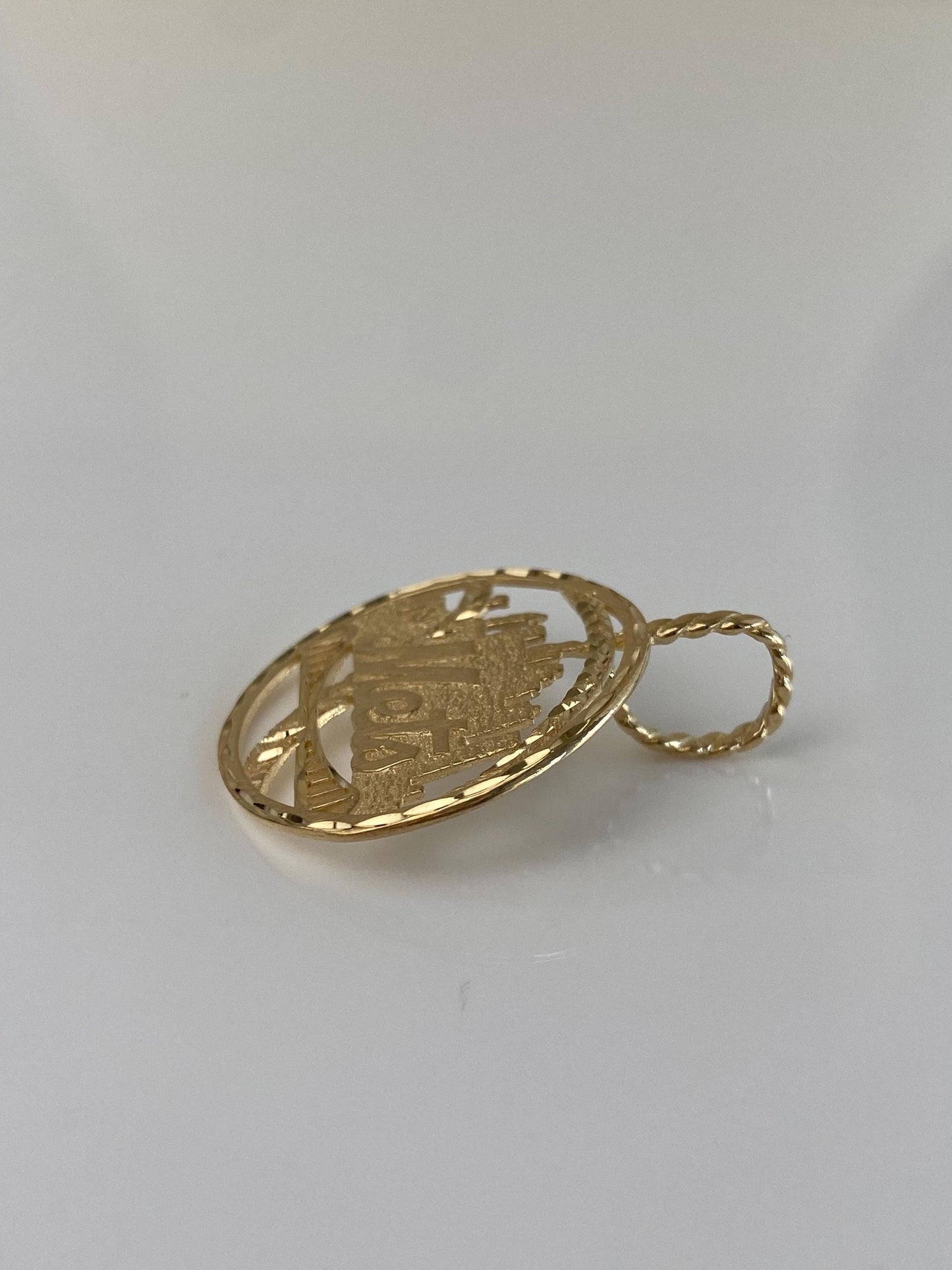 Vintage Solid 14k Yellow Gold Open Work Diamond Cut Mets Charm