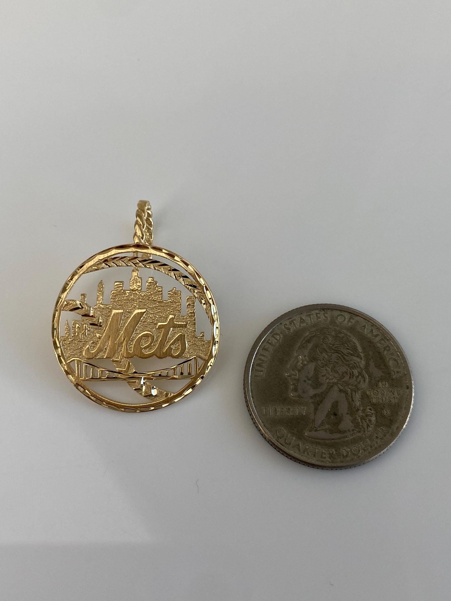 Vintage Solid 14k Yellow Gold Open Work Diamond Cut Mets Charm