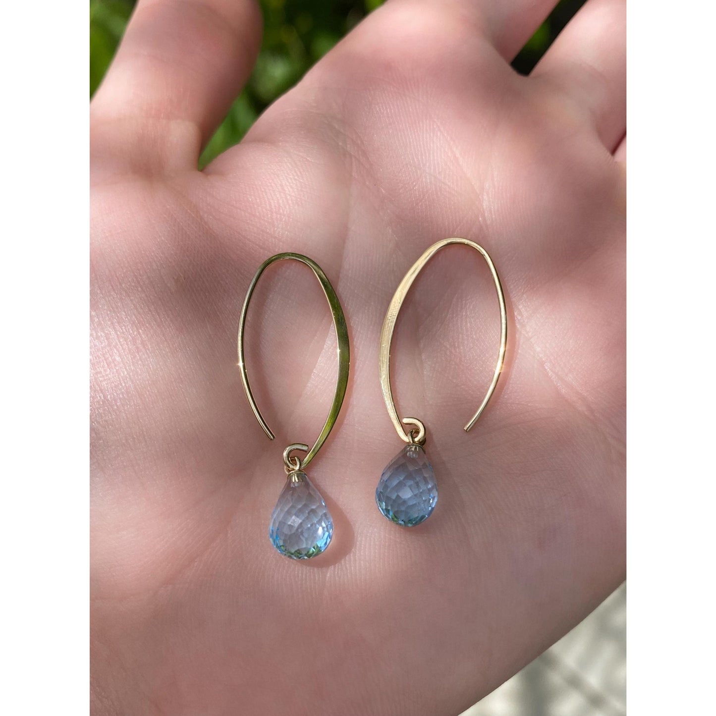 Vintage Solid 14k Yellow Gold Rose Cut Topaz Dangle Earrings