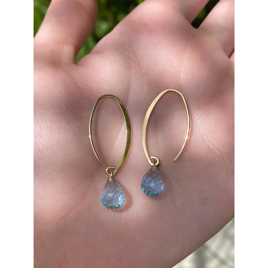 Vintage Solid 14k Yellow Gold Rose Cut Topaz Dangle Earrings