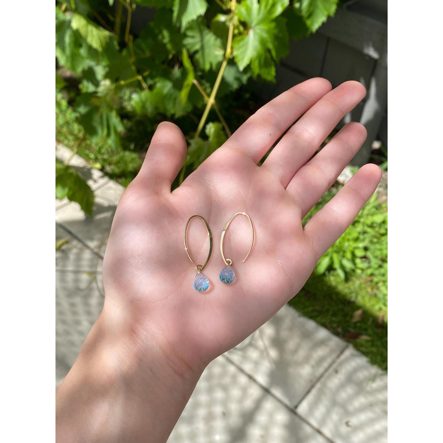 Vintage Solid 14k Yellow Gold Rose Cut Topaz Dangle Earrings