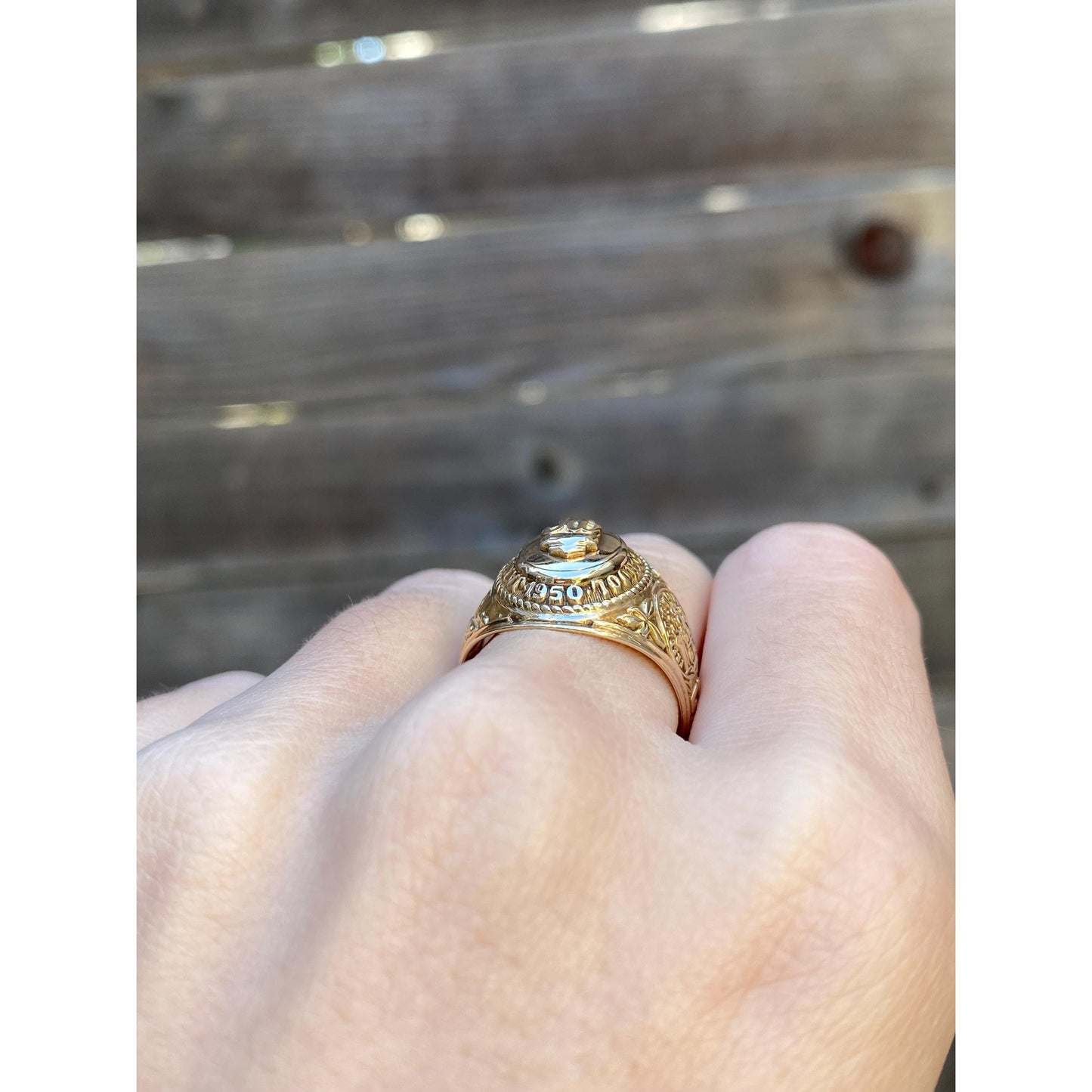 Vintage Solid 10k Yellow Gold 'James Wood H.S.' 1955 Class Ring - Size 7.75