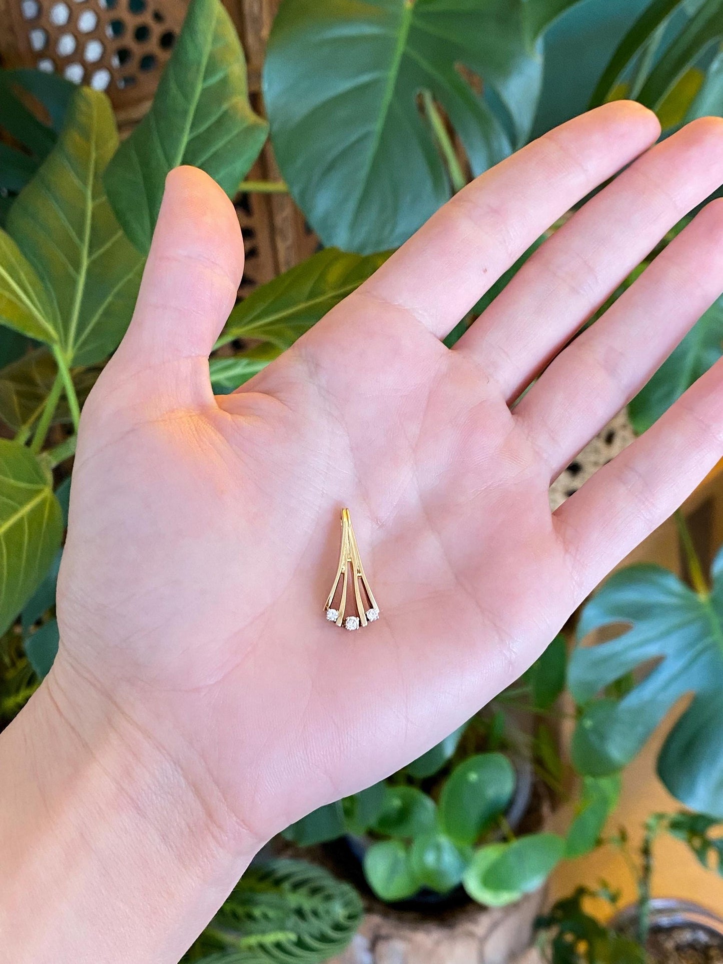 Vintage Solid 14k Yellow Gold Diamond Slide Charm