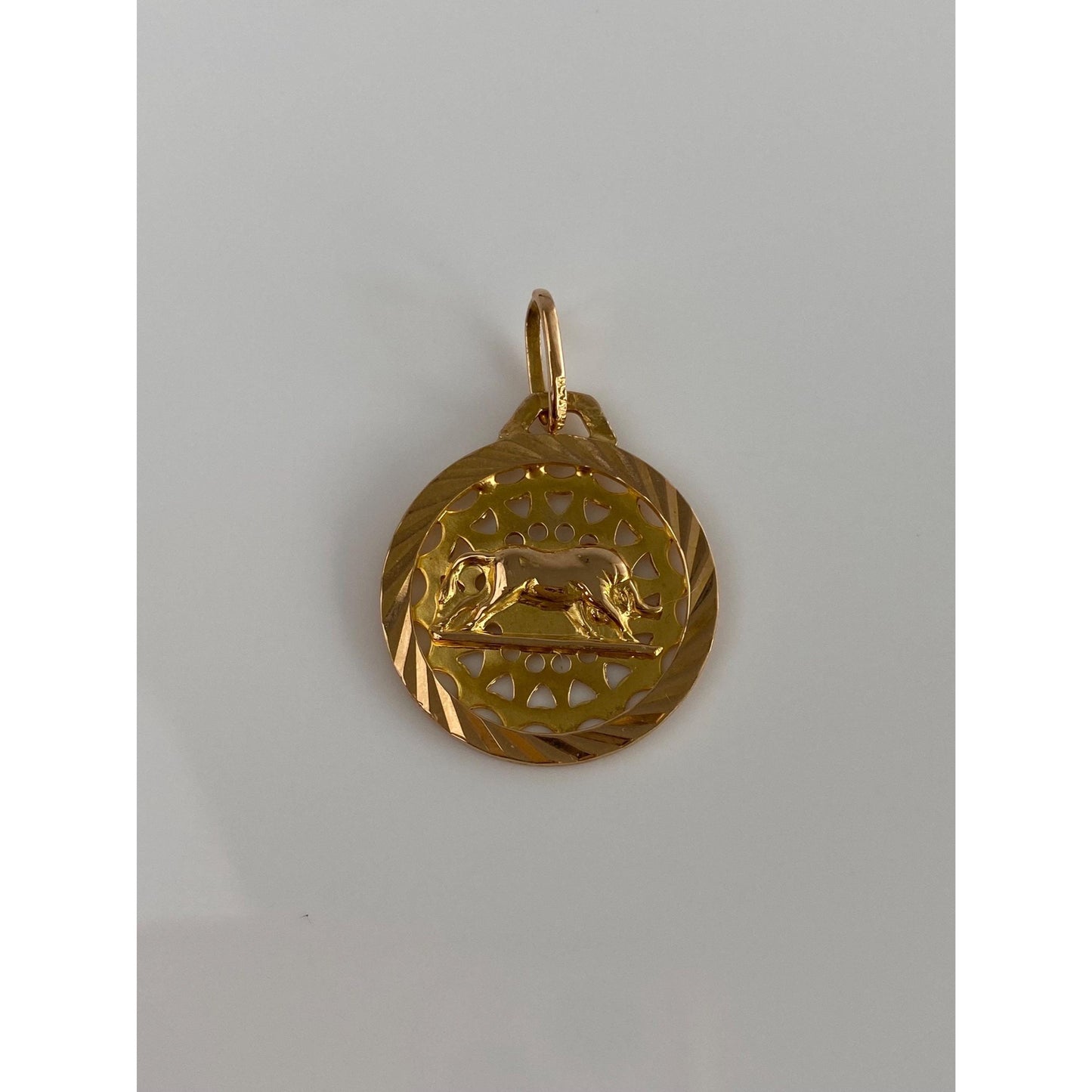 Vintage Solid 18k Yellow Gold Engine Turned Taurus Bull Charm