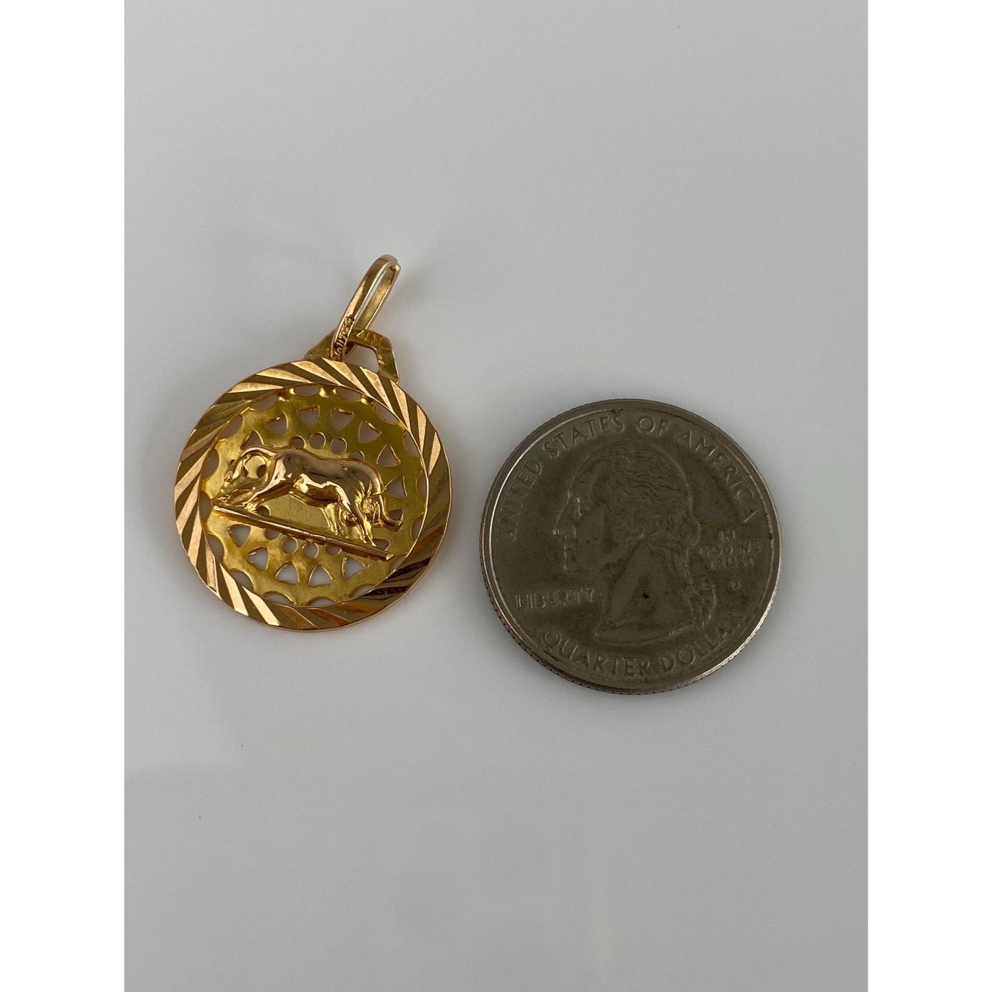 Vintage Solid 18k Yellow Gold Engine Turned Taurus Bull Charm