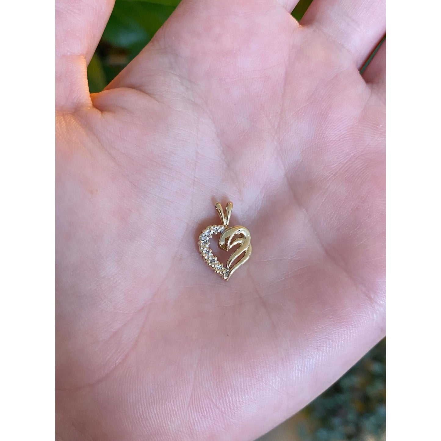 Solid 14k Yellow Gold Diamond Heart Charm