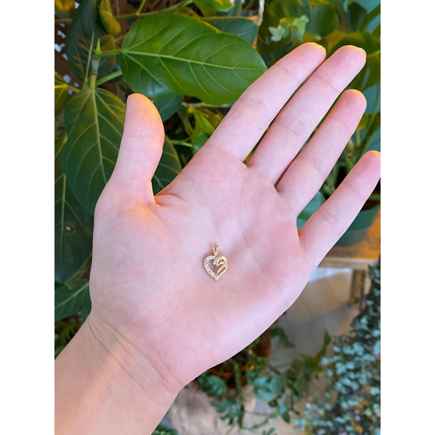 Solid 14k Yellow Gold Diamond Heart Charm