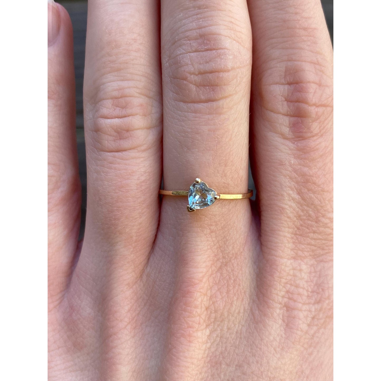 Vintage Solid 10k Yellow Gold Blue Topaz Heart Ring - Size 6.75