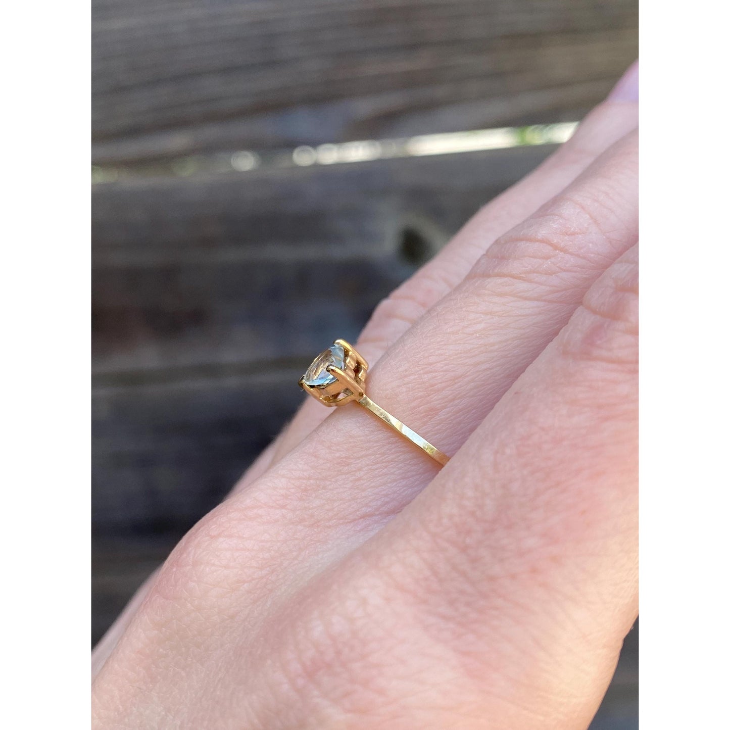 Vintage Solid 10k Yellow Gold Blue Topaz Heart Ring - Size 6.75