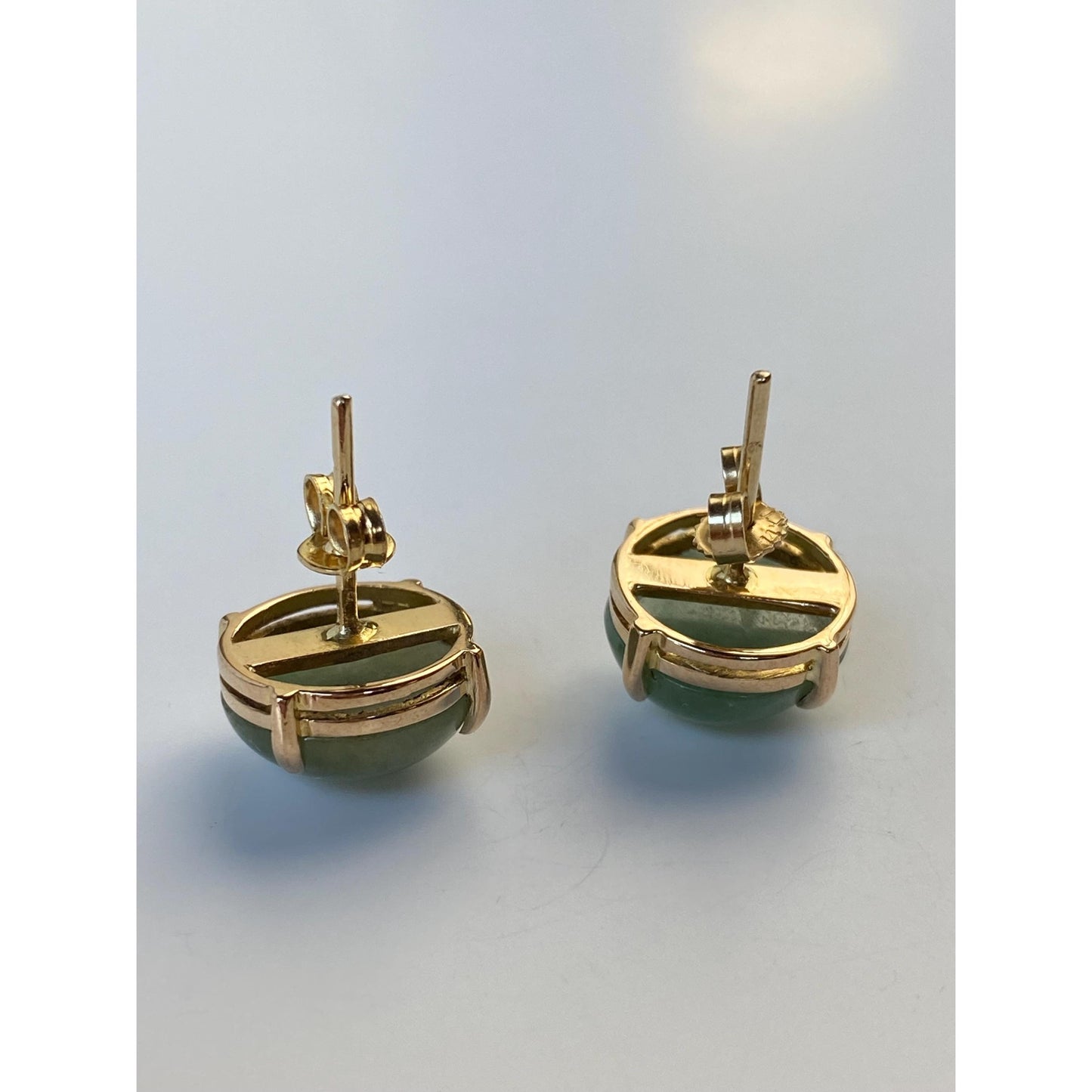 Vintage Solid 14k Yellow Gold Jade Stud Earrings