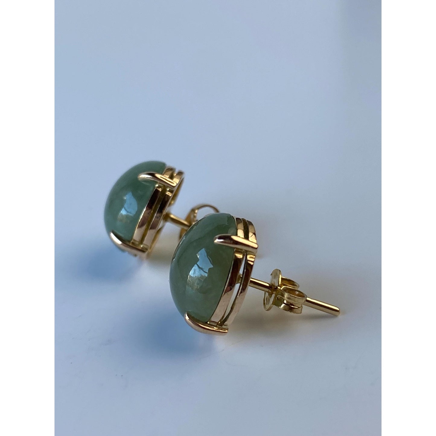Vintage Solid 14k Yellow Gold Jade Stud Earrings