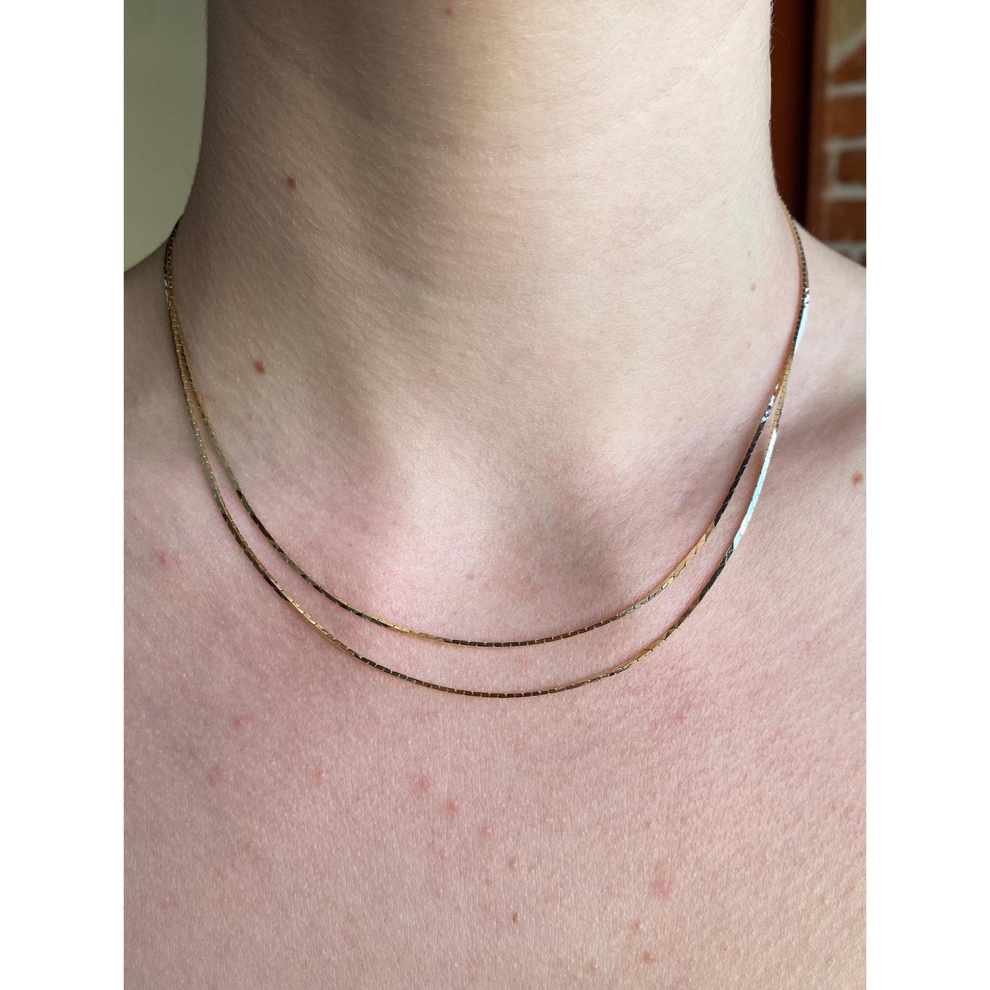 Vintage Solid 14k Yellow Gold Double Strand Triangle Link Chain Necklace - 16.25 inches