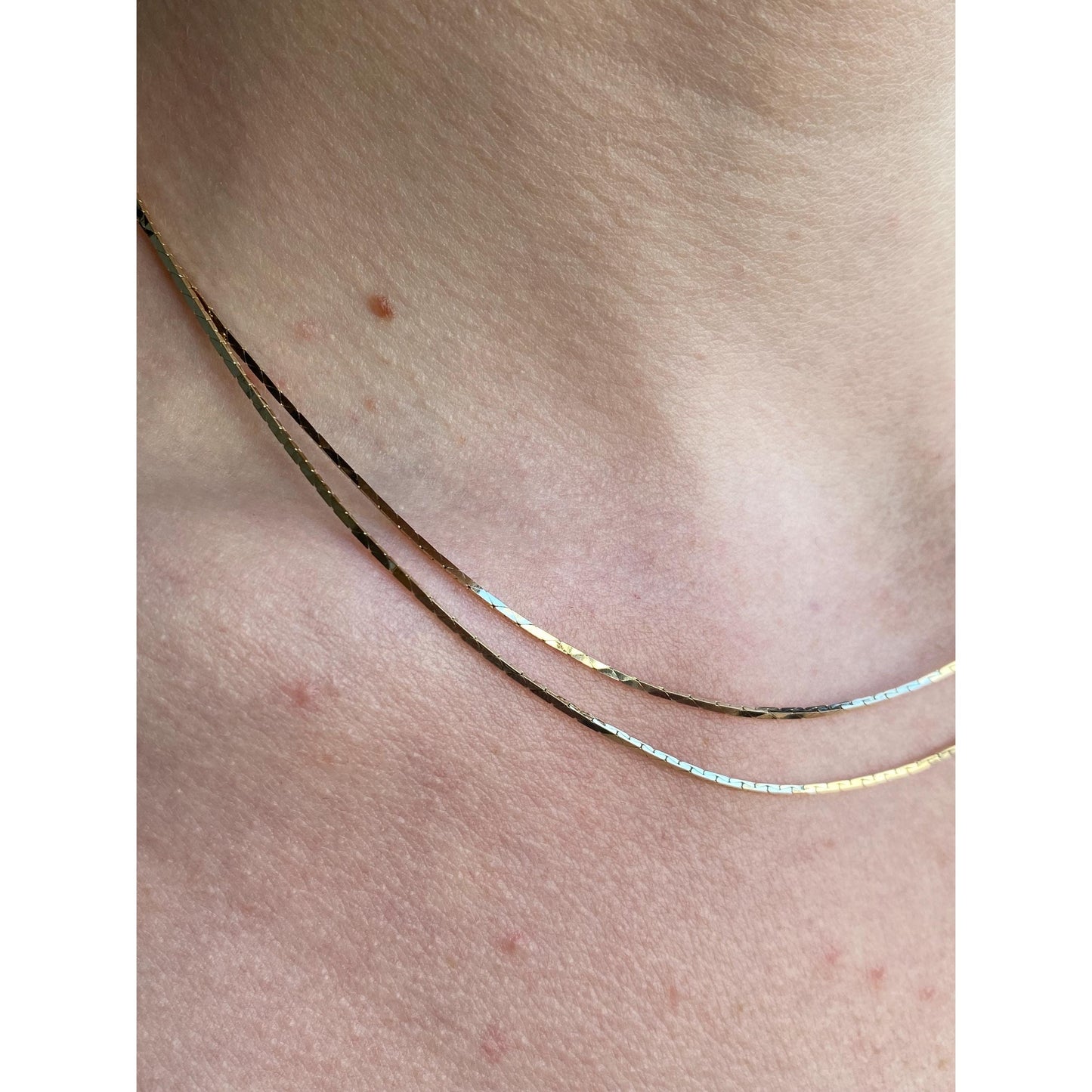 Vintage Solid 14k Yellow Gold Double Strand Triangle Link Chain Necklace - 16.25 inches