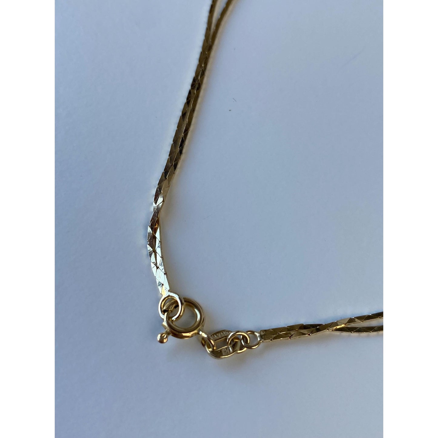 Vintage Solid 14k Yellow Gold Double Strand Triangle Link Chain Necklace - 16.25 inches