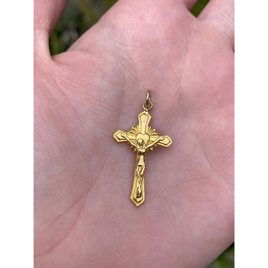 Vintage Solid 23k Yellow Gold Crucifix Cross Charm