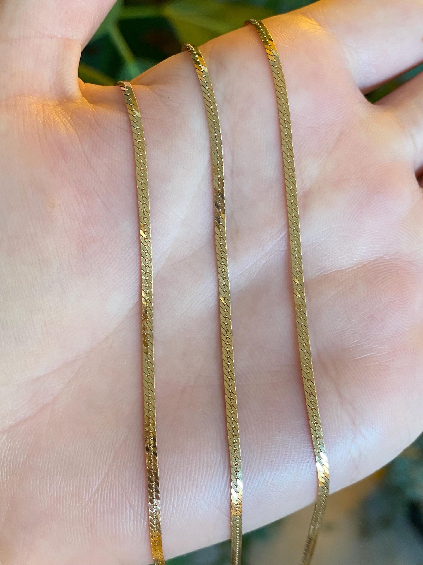Vintage Solid 14k Yellow Gold Long Slim Herringbone Chain Necklace - 24 inches