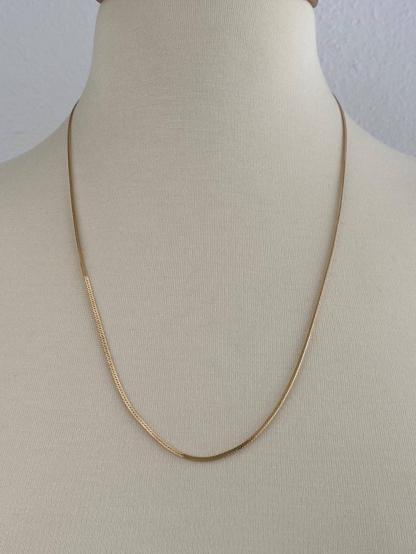 Vintage Solid 14k Yellow Gold Long Slim Herringbone Chain Necklace - 24 inches