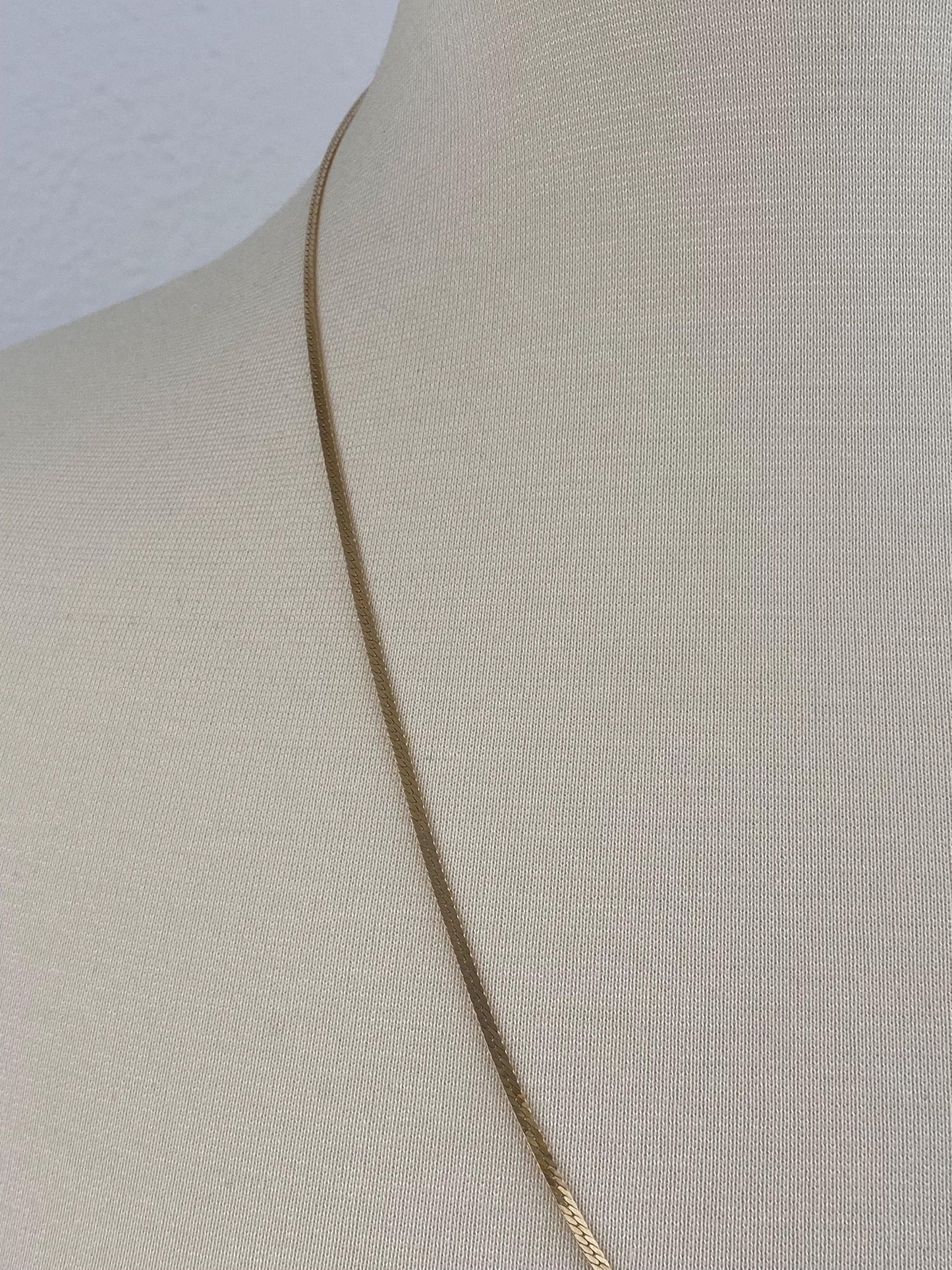 Vintage Solid 14k Yellow Gold Long Slim Herringbone Chain Necklace - 24 inches