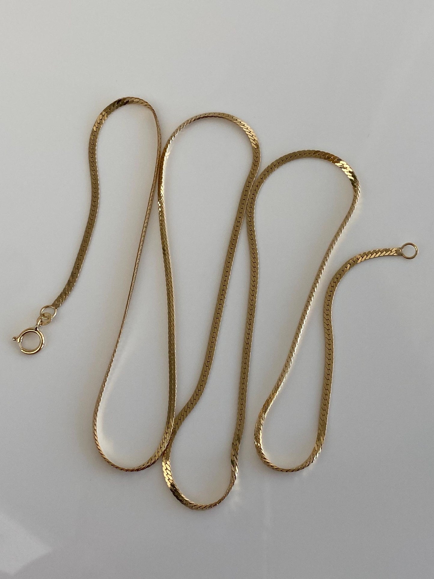 Vintage Solid 14k Yellow Gold Long Slim Herringbone Chain Necklace - 24 inches