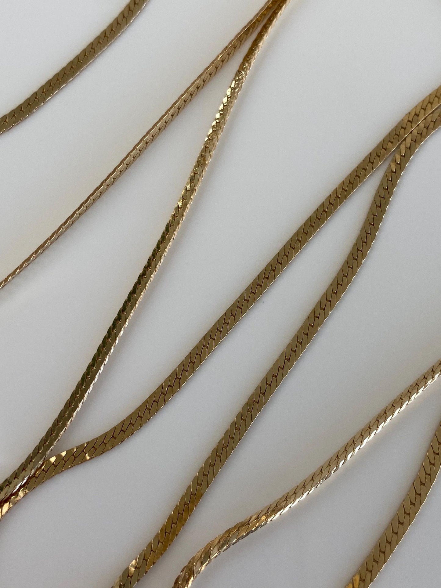 Vintage Solid 14k Yellow Gold Long Slim Herringbone Chain Necklace - 24 inches