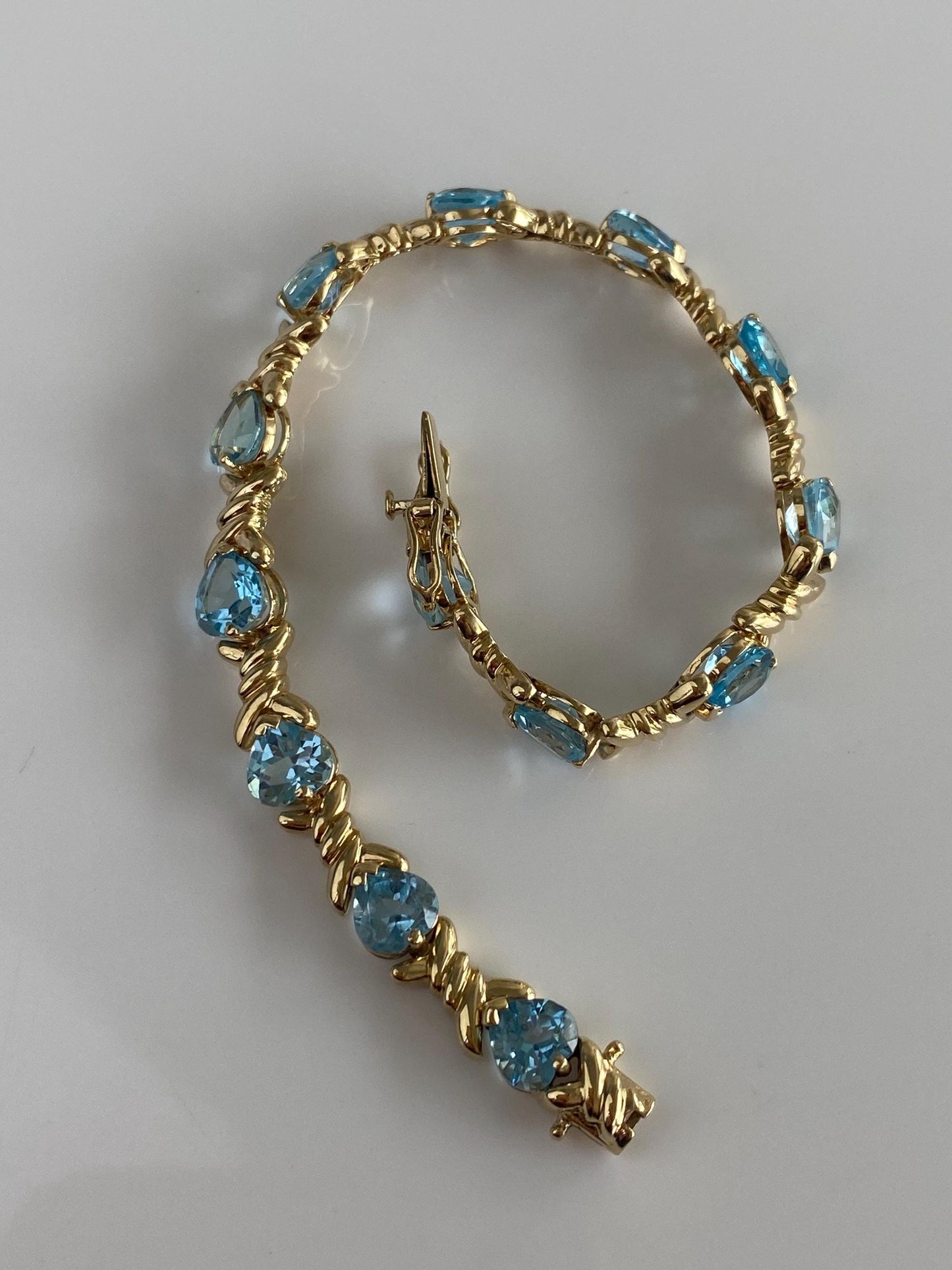 Vintage Solid 14k Yellow Gold Topaz Heart Bracelet - 6.5 inches