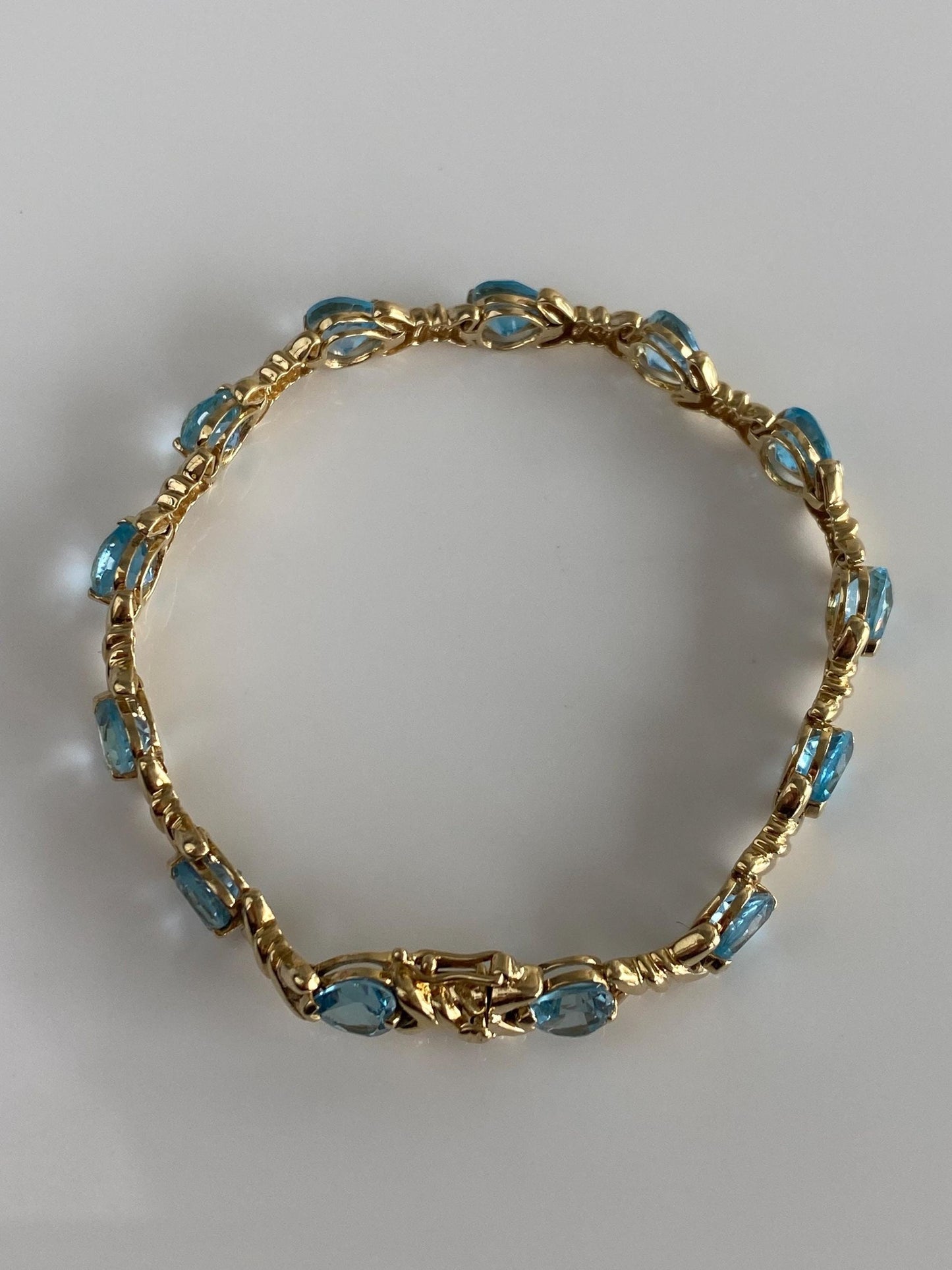 Vintage Solid 14k Yellow Gold Topaz Heart Bracelet - 6.5 inches