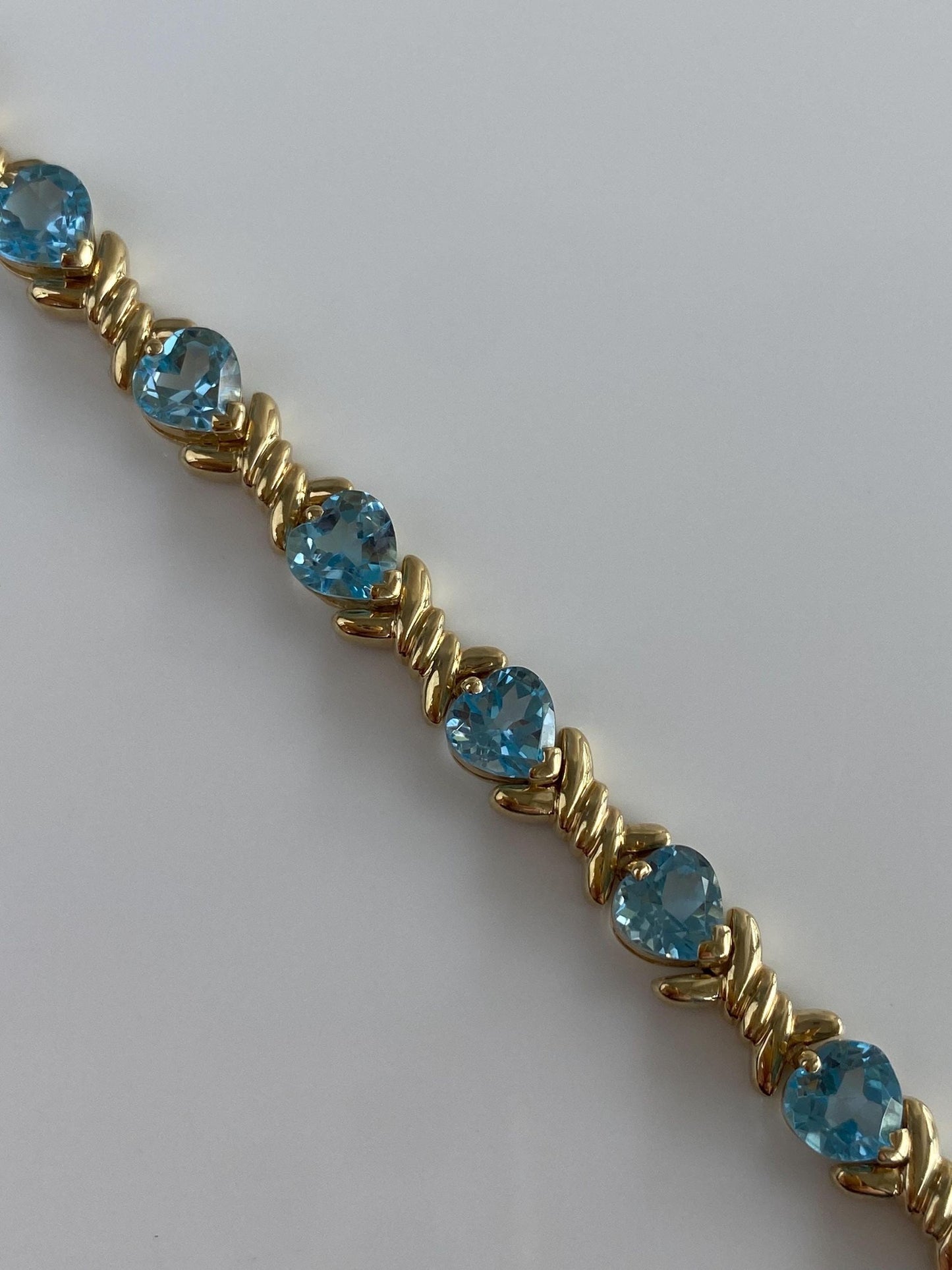 Vintage Solid 14k Yellow Gold Topaz Heart Bracelet - 6.5 inches