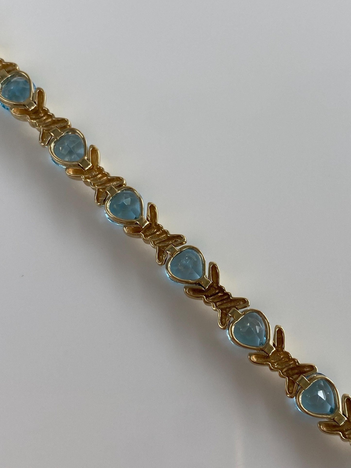 Vintage Solid 14k Yellow Gold Topaz Heart Bracelet - 6.5 inches