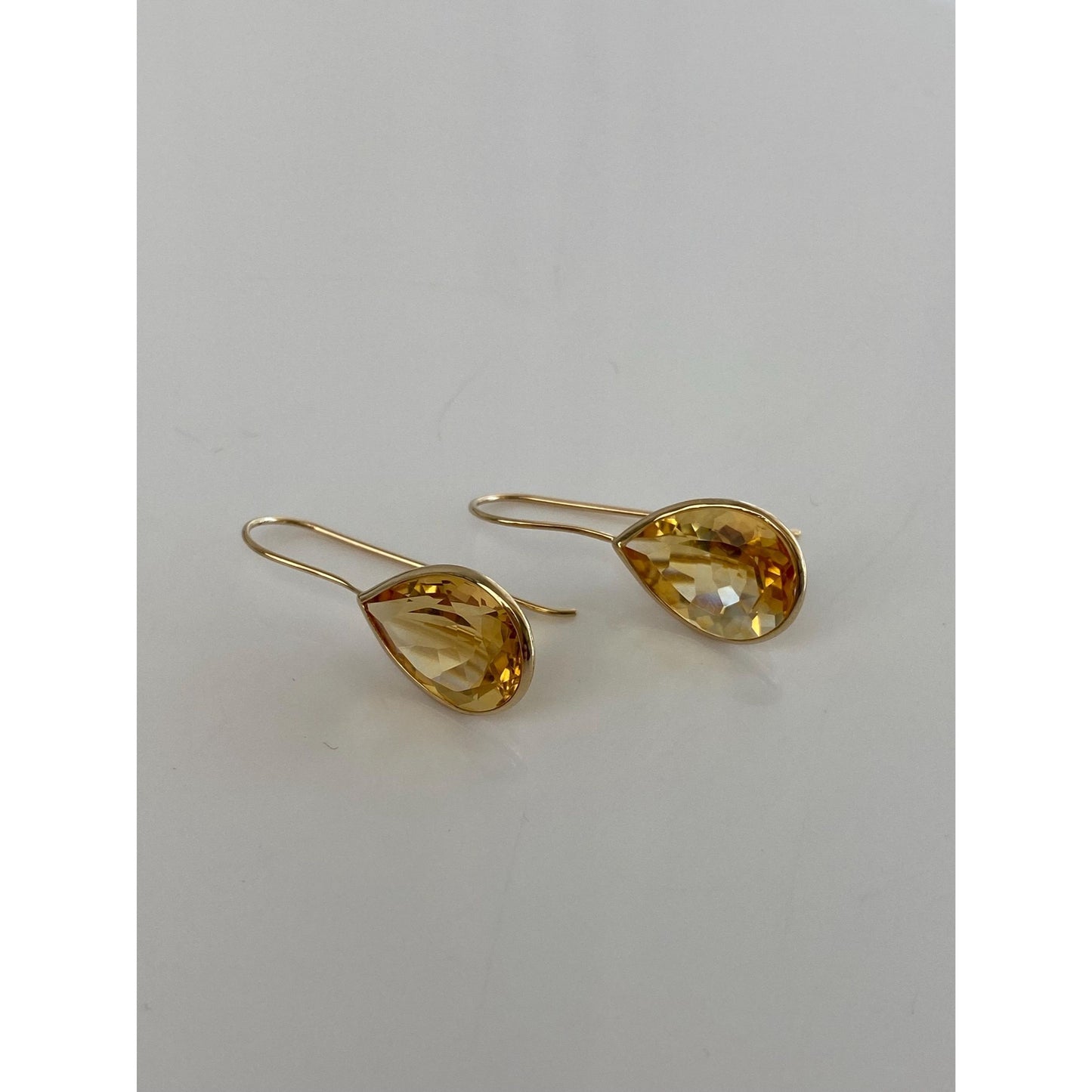 Vintage Solid 14k Yellow Gold Citrine Dangle Earrings