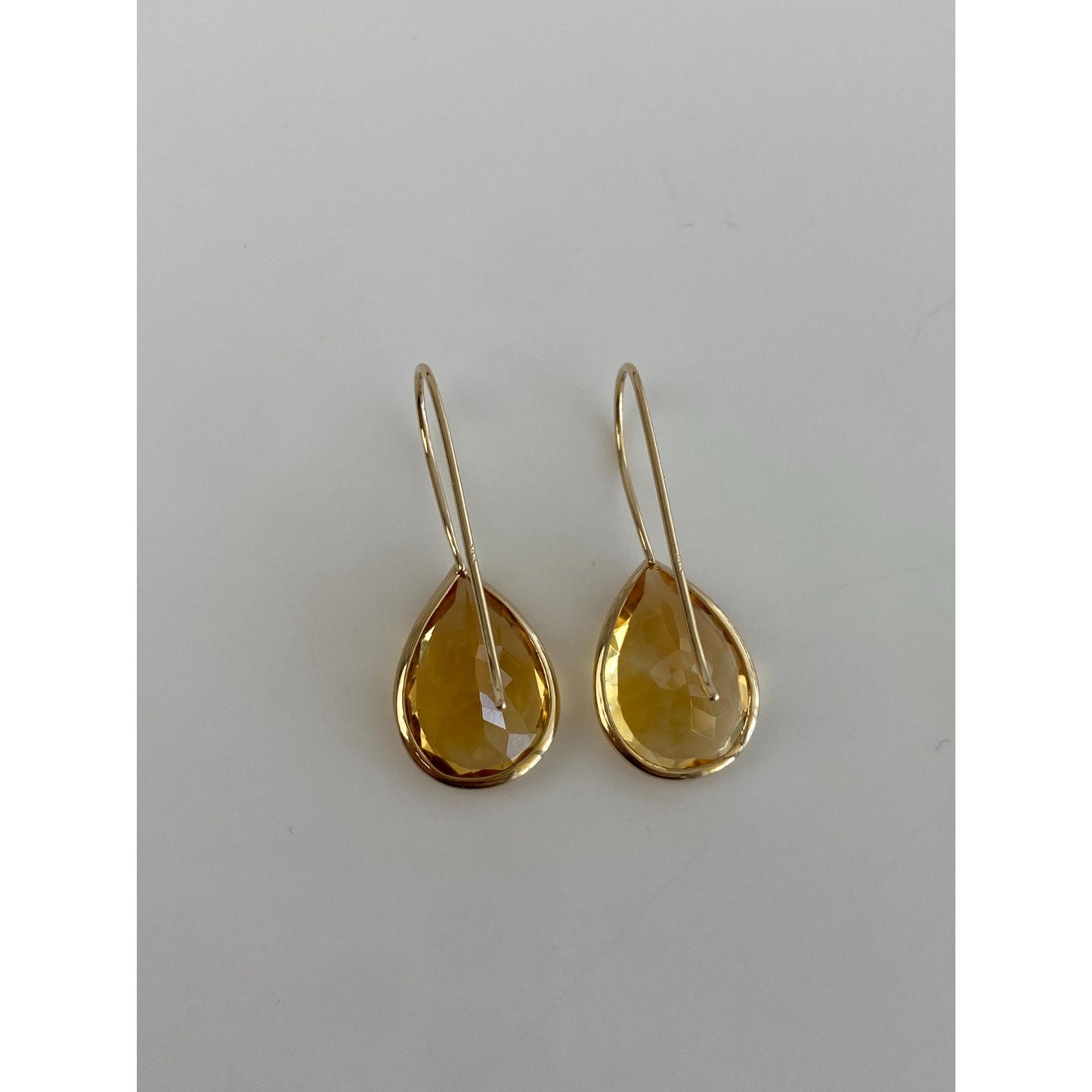 Vintage Solid 14k Yellow Gold Citrine Dangle Earrings