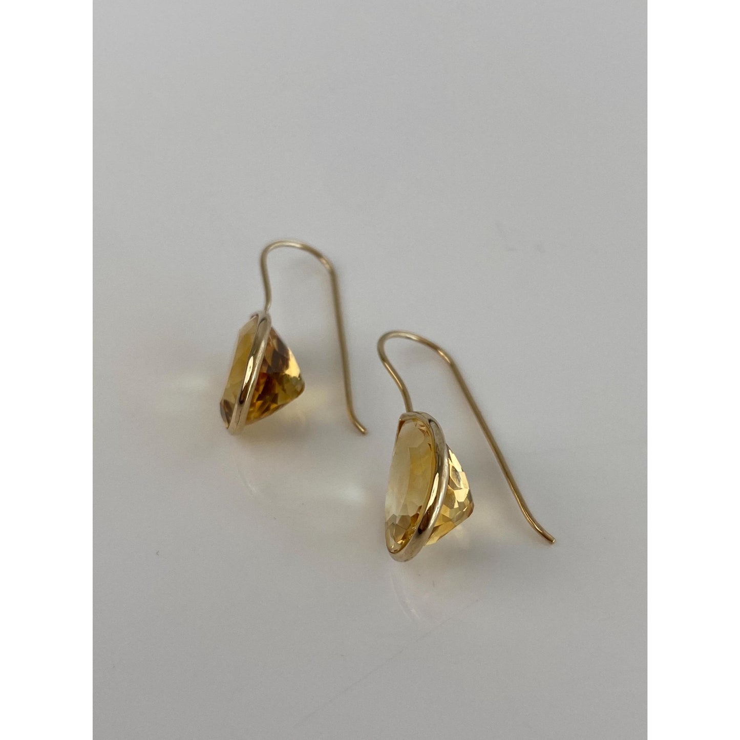 Vintage Solid 14k Yellow Gold Citrine Dangle Earrings