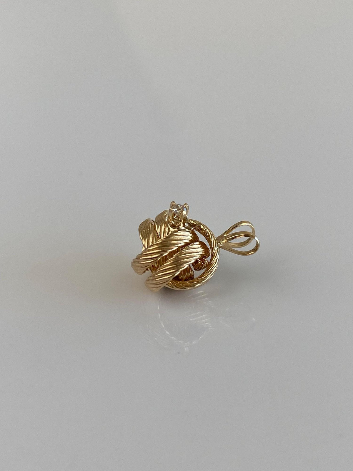 Vintage Solid 14k Yellow Gold Diamond Knot Ball Charm