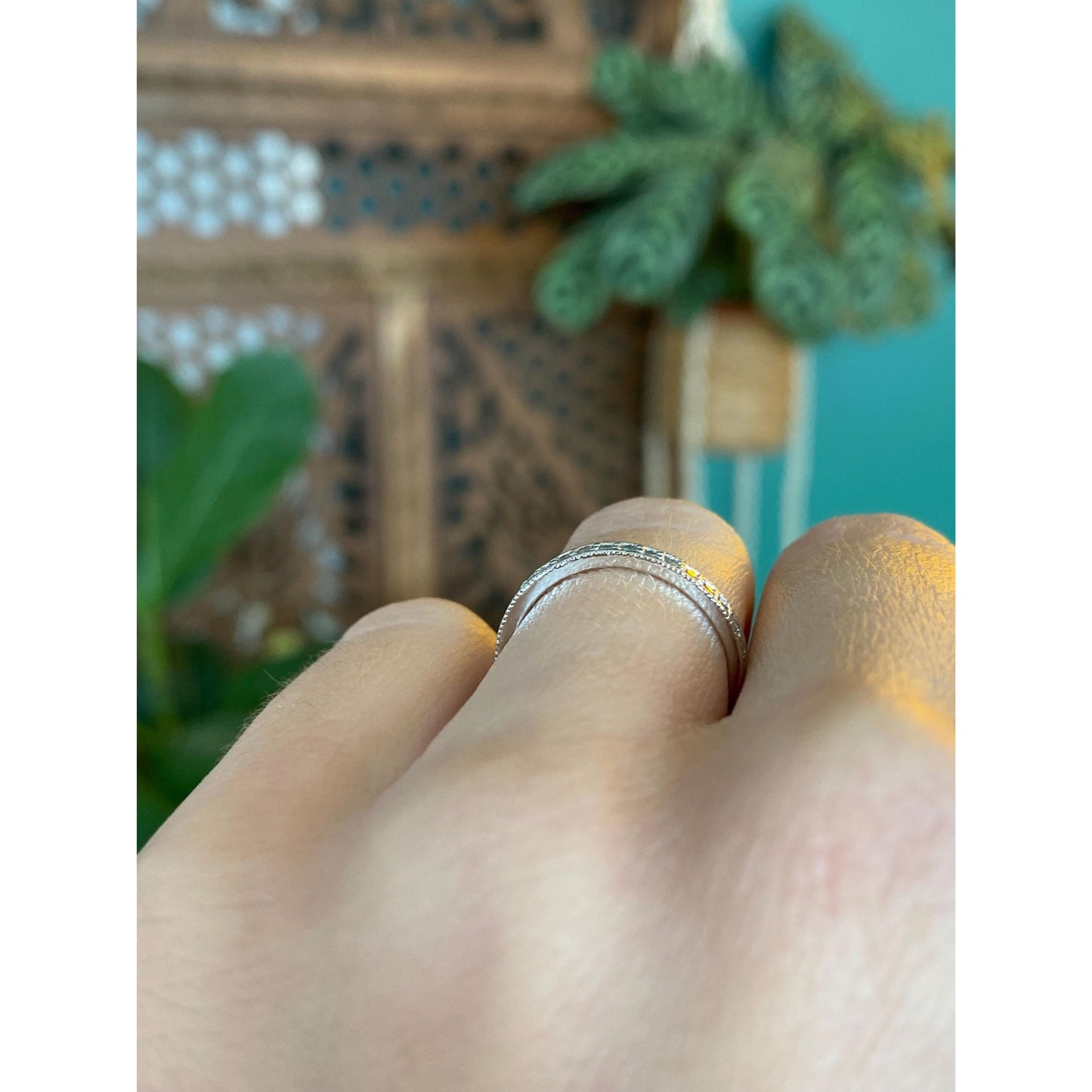 Vintage Solid 14k White Gold Diamond Ring Band - Size 4.75