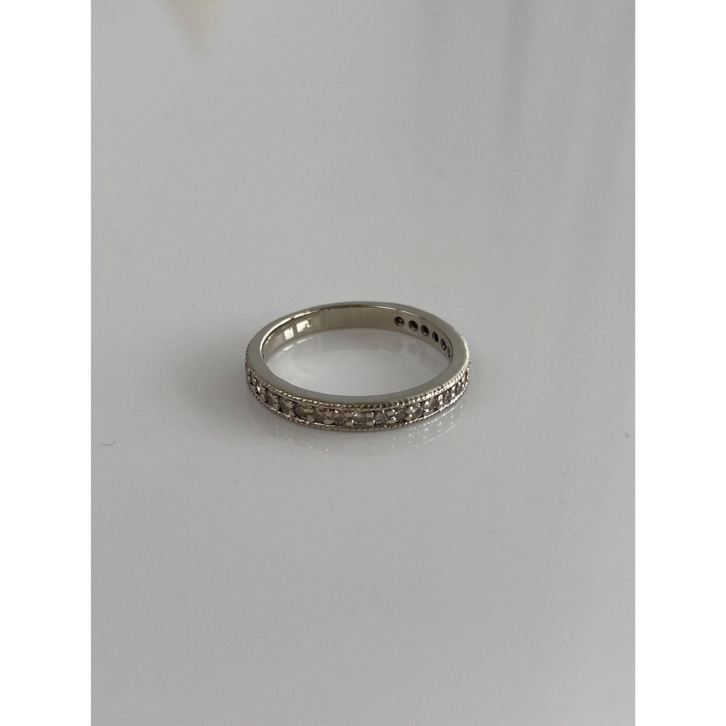 Vintage Solid 14k White Gold Diamond Ring Band - Size 4.75