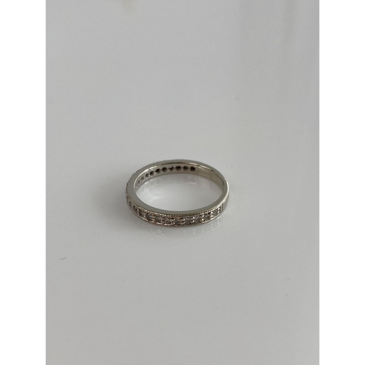 Vintage Solid 14k White Gold Diamond Ring Band - Size 4.75