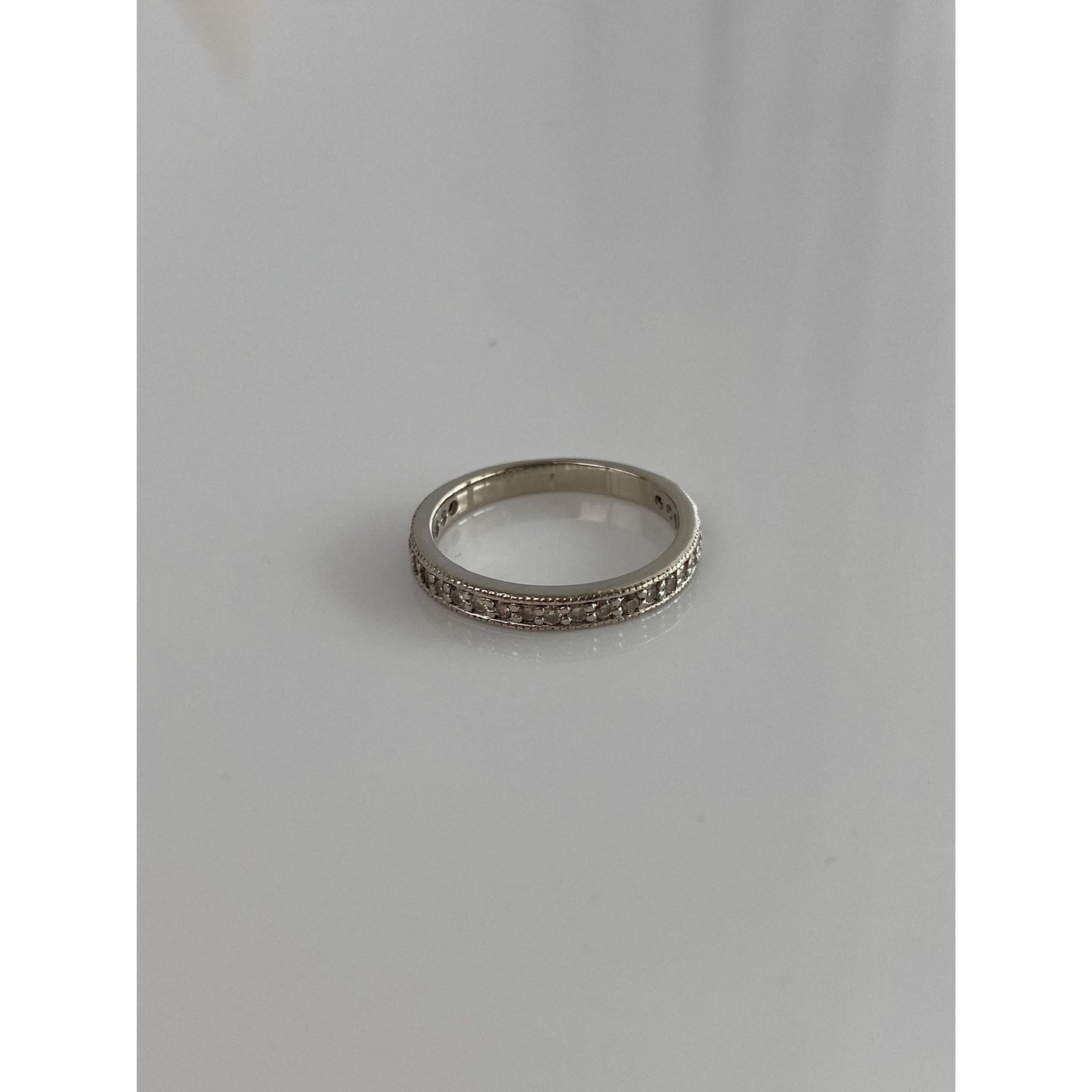 Vintage Solid 14k White Gold Diamond Ring Band - Size 4.75