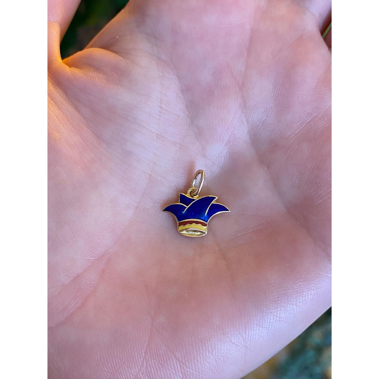 Vintage Solid 14k Yellow Gold Enamel Jester Hat Charm