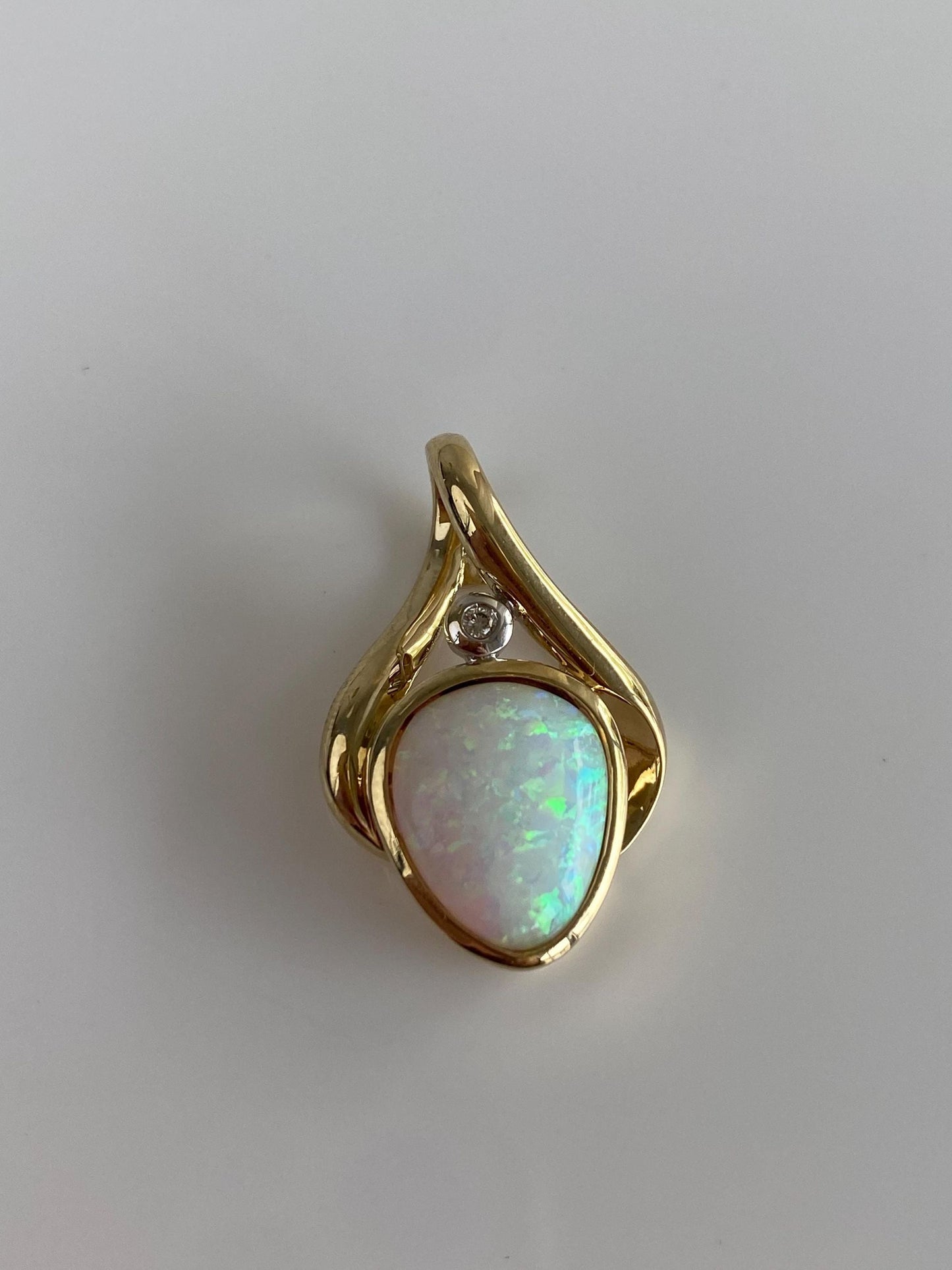 Vintage Solid 10k White & Yellow Gold Diamond Opal Slide Charm