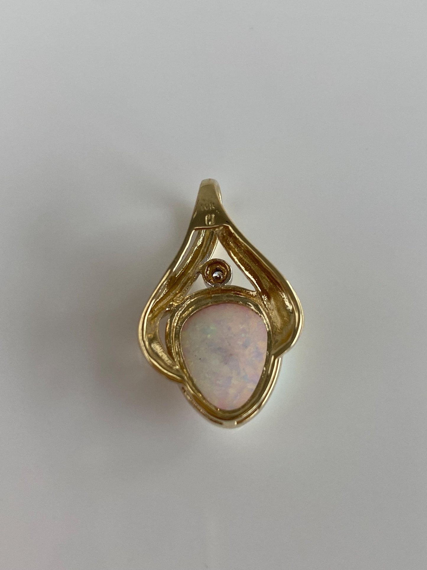 Vintage Solid 10k White & Yellow Gold Diamond Opal Slide Charm