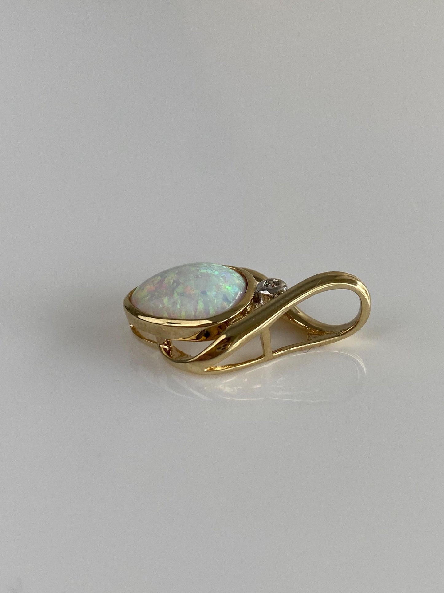 Vintage Solid 10k White & Yellow Gold Diamond Opal Slide Charm
