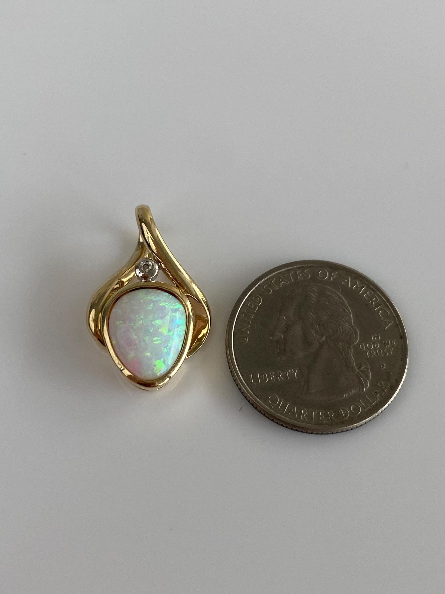 Vintage Solid 10k White & Yellow Gold Diamond Opal Slide Charm