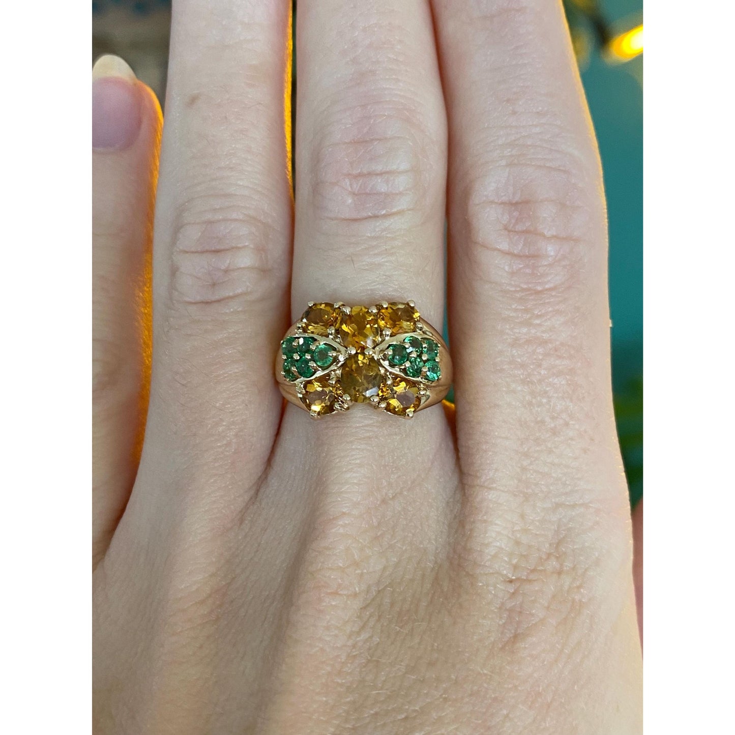 Vintage Solid 10k Yellow Gold Green Tourmaline Citrine Ring - Size 5.75