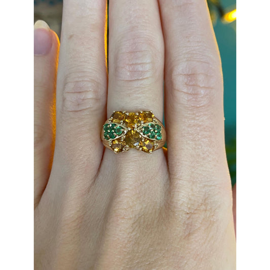 Vintage Solid 10k Yellow Gold Green Tourmaline Citrine Ring - Size 5.75
