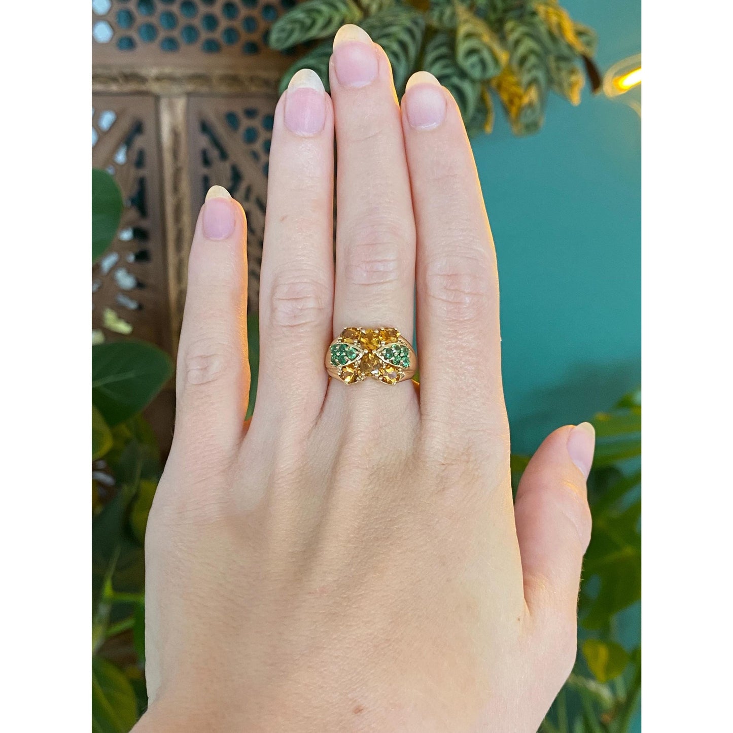 Vintage Solid 10k Yellow Gold Green Tourmaline Citrine Ring - Size 5.75