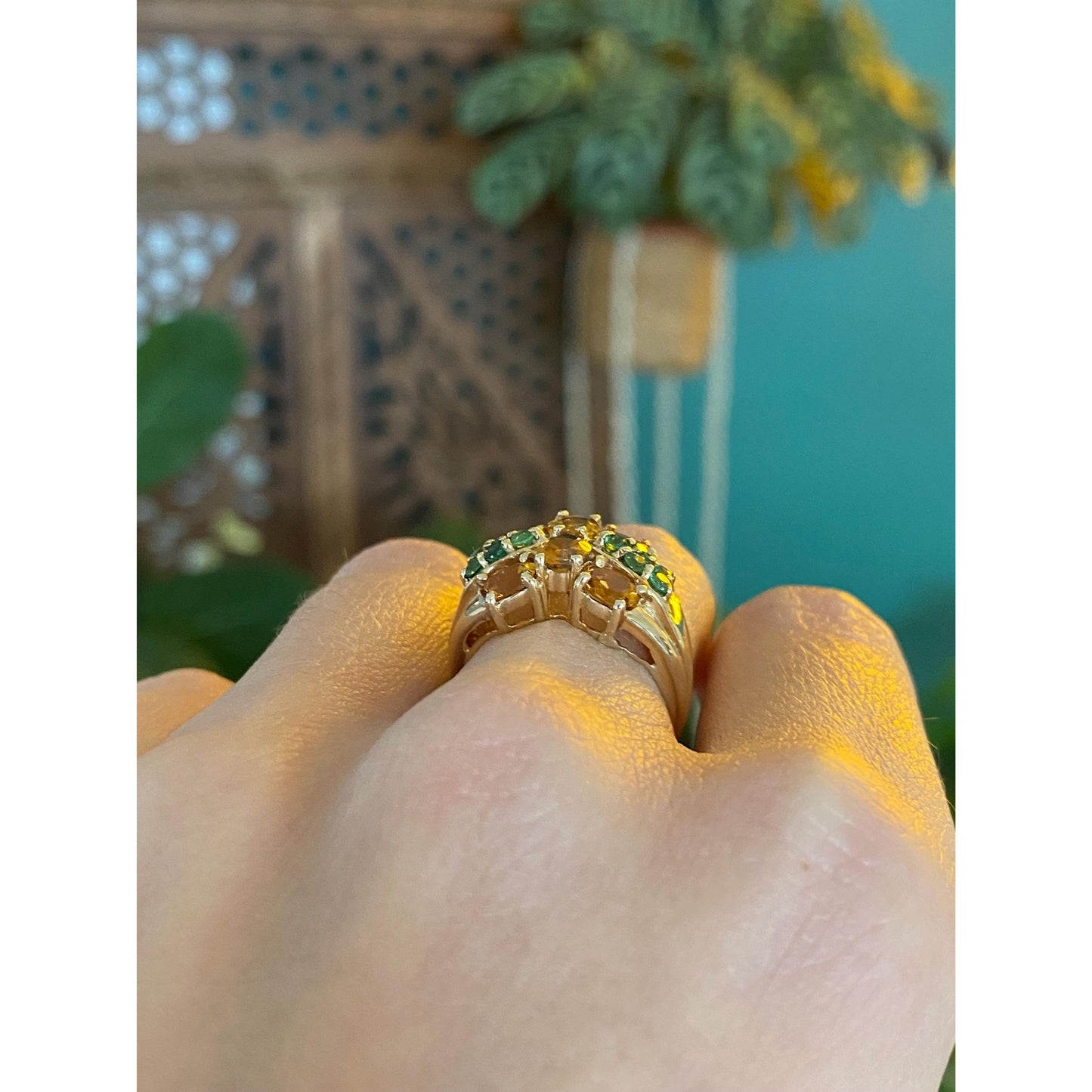 Vintage Solid 10k Yellow Gold Green Tourmaline Citrine Ring - Size 5.75