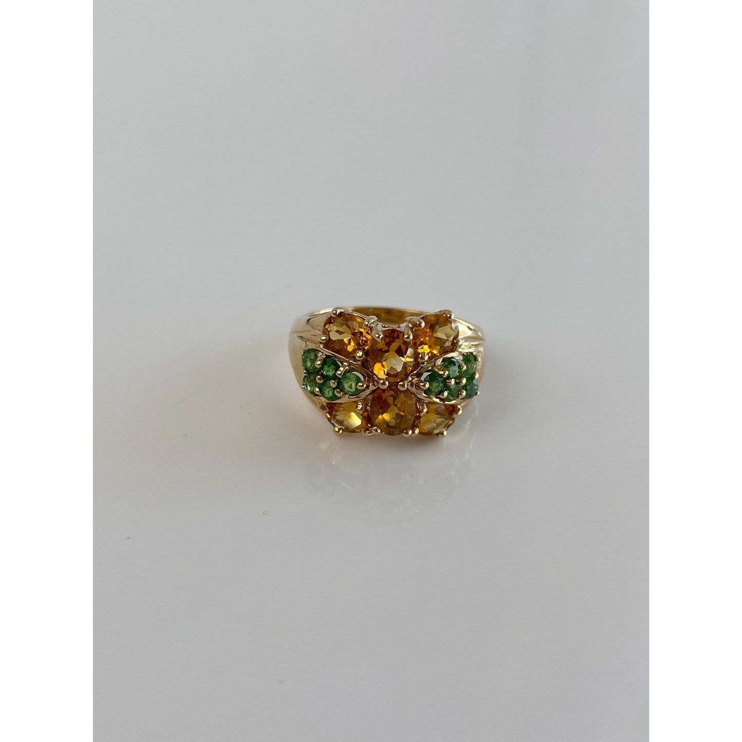 Vintage Solid 10k Yellow Gold Green Tourmaline Citrine Ring - Size 5.75