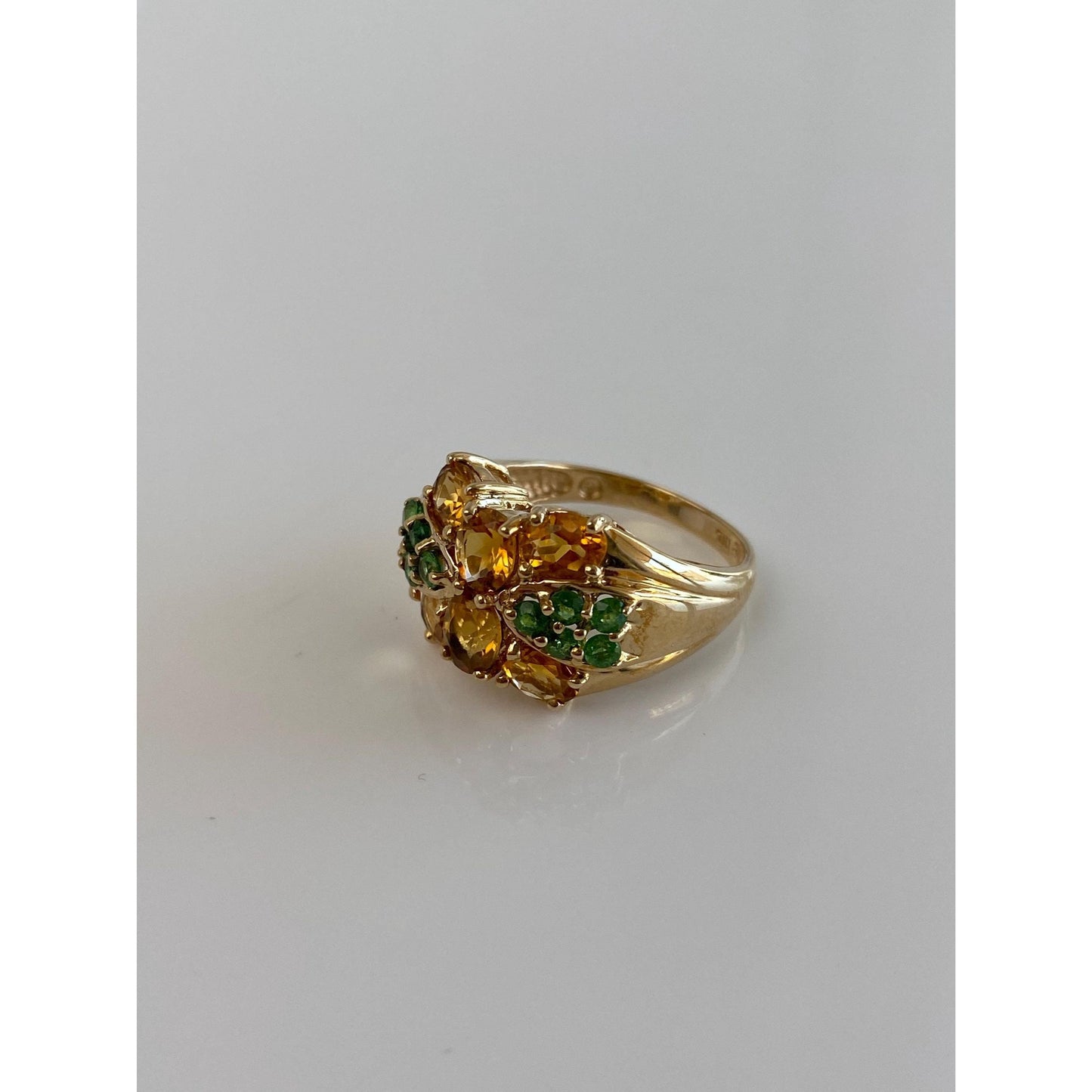 Vintage Solid 10k Yellow Gold Green Tourmaline Citrine Ring - Size 5.75