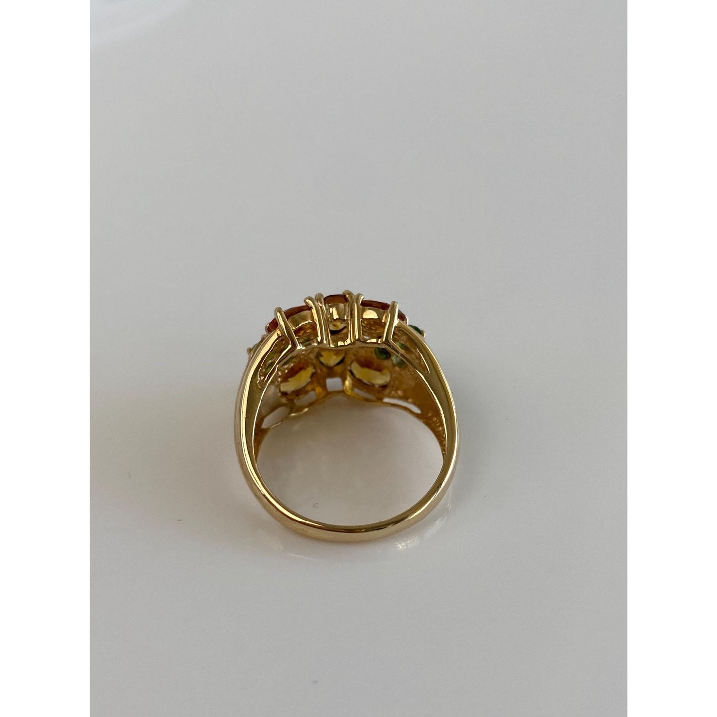 Vintage Solid 10k Yellow Gold Green Tourmaline Citrine Ring - Size 5.75