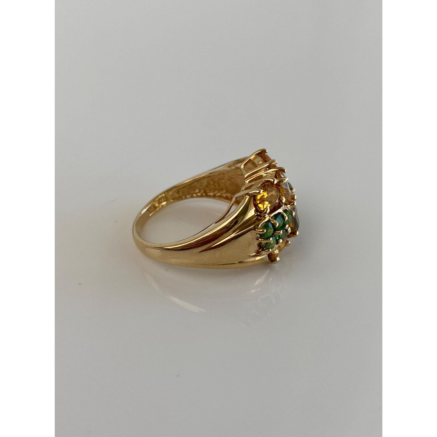 Vintage Solid 10k Yellow Gold Green Tourmaline Citrine Ring - Size 5.75